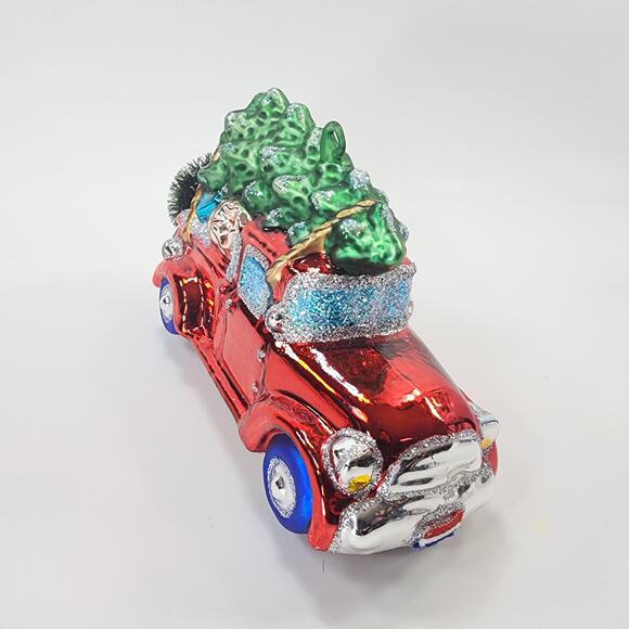 Glass Blown Santa in Red Truck Christmas Ornament - Picture 5 of 7